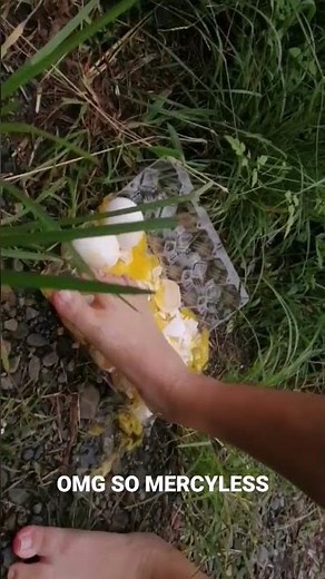Barefoot crushing egg ASMR