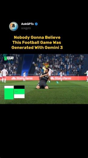 8 comments | Gemini 3 just generated an entire football game. Yes, from scratch. No engine, no studio, just prompts. AI gaming is moving faster than anyone expected. Dev workflows are changing forever. We’re witnessing a whole new era. Crazy times to be alive. Source: unknown #google #gemini3 #vibecoding #coder #football #footballfans #airevolution #computerscience #tech | Askgpts | Facebook