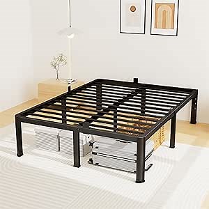 12 Inch Queen Bed Frame, Metal Platform Bed Frame with Round Corner Legs, 3500 lbs Heavy Duty Steel Slats Support, No Box Spring Needed, Noise Free, Easy Assembly, Black