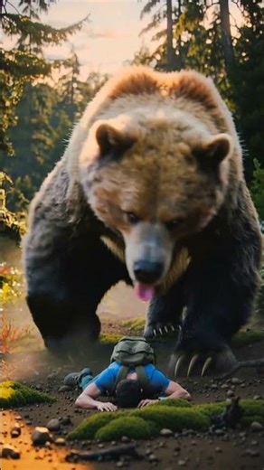 man plays dead with bear.