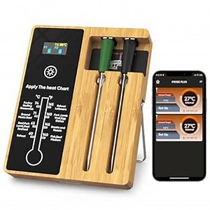 Wireless Meat Thermometer with 2 Meat Probes,Bluetooth Meat Thermometer Wireless for Turkey Beef Lamb,400Ft Range Digital Food Thermometer for Monitoring of BBQ, Oven, Smoker (Black/Green)