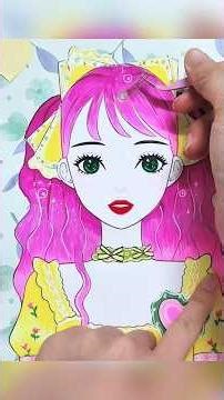 ✨ Coloring a Stylish Pink-Haired Girl with Makeup Stickers