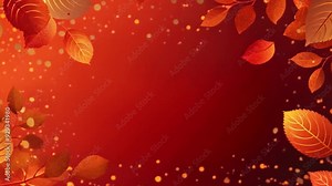 A red gradient background with scattered golden and orange leaves falling from the top.