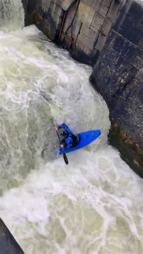 Kayaking Over a Wild Urban Waterfall Adventure