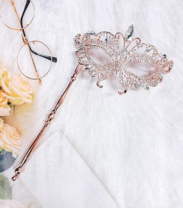 Crystal Masquerade Mask With Rose Gold Stick: Elegant Venetian Ball Mask - Etsy
