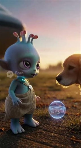 Alien baby explores earth