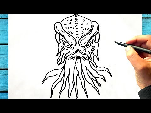 Tuto dessin de tete de monstre, comment dessiner un monstre marin dessin facile