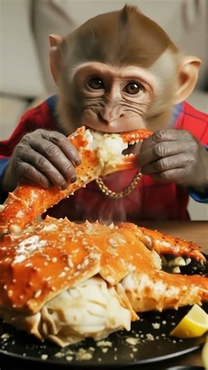 Monkey Kiki vs GIANT Crab Claw 🦀😂 | Crunchy Mukban #mukbang #asmr