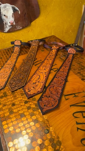Tooled ties!! The perfect addition to go with your @espueladesignco jacket!! Any of these are available now and I’ll have more in the booth in Vegas at Cowboy Christmas!! | Long X Trading Co.