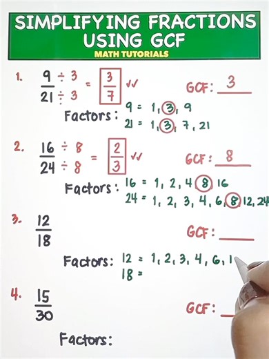 60K views · 1K reactions | Simplifying Fraction using GCF‼️ #mathtricks #mathtutor #Mathematics #Teachergon #mathtutorial #mathreview #mathematics #mathhack #maths #MathViral #MATH #GCF | Math Tutorials | Facebook