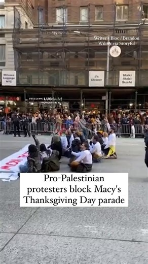 Pro-Palestinian protesters disrupted the Macy’s Thanksgiving Day Parade in New York City on Thursday. Several people were blocking the route as floats waited to proceed and were later led away by police. | CBS News