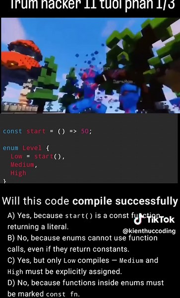 Quiz16.2 using enum in TypeScript Trùm hacker 11 tuổi phân 1/3 @Kiến Thức Lập Trình @Kiến Thức Lập Trình @Kiến Thức Lập Trình #hoclaptrinhchonguoimoibatdau #frontend #backend #TypeScript #javascript
