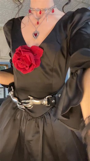 Annalyse Reuther on Instagram: "evil vampire looks are back 😈 black dress and hand belt: @la_femme_en_noir_ striped dress: @selkie (code ANNALYSETAYLOR saves 10%) jewelry stack: @modern.renaissance_ #gothic #vampire #vampirecore"