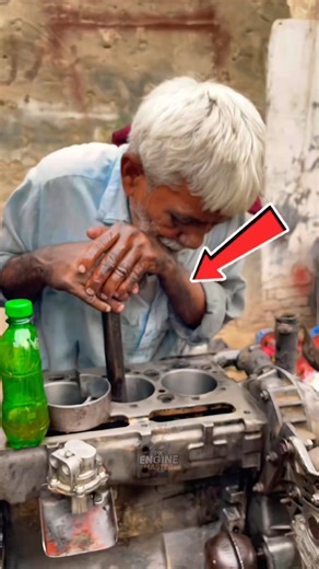 Watch This Old Master at Work: Real Talent Never Dies. #shortsfeed #engineblock #mechanic #skills