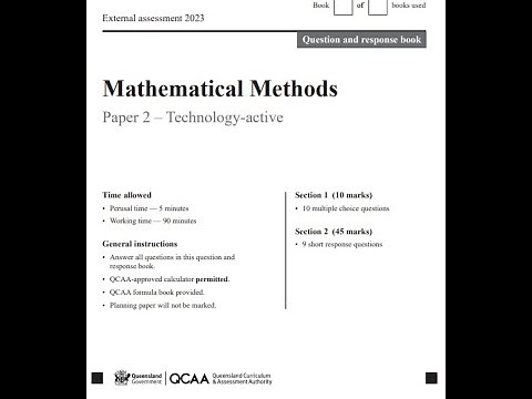 Maths Methods QCAA external exam 2023 tech active Q18-19