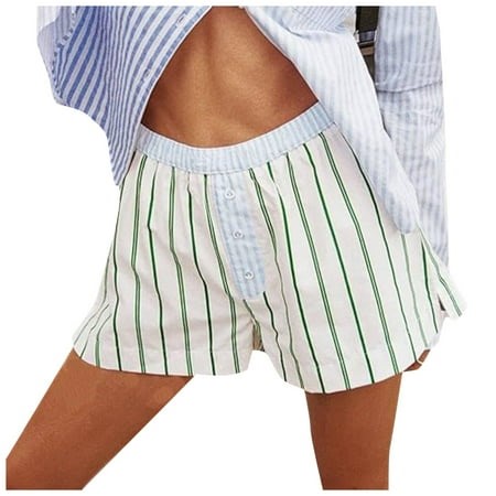 Bmisegm Womens Boxer Shorts Pj Shorts Low Rise Striped Pajamas Sleep Plaid Gingham Micro Short Pants Pants for Women Green XL - Walmart.ca