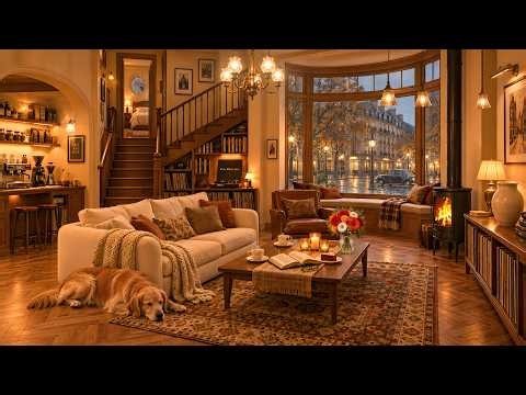 [No Ads] Cozy Autumn Coffee Shop | Smooth Piano Jazz for Reading,Study & Relaxation🔥Fireplace Sound
