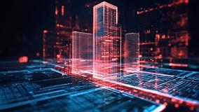 Futuristic Buildings Emerging from Digital Surface in Smart City Stock Footage - Video of design, reality: 405327918