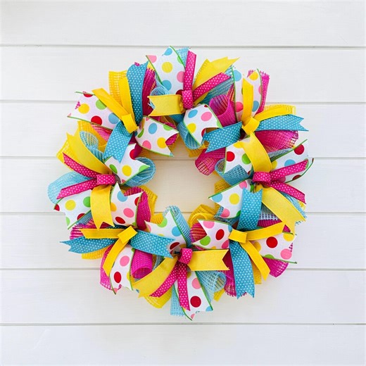 Spring Ribbon Wreath, Summer Ribbon Wreath, Birthday Party Decor, Colorful Wreath for Front Door, Girl Bedroom Wall Decor - Etsy