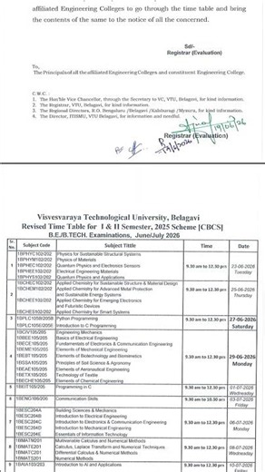 Revised Time Table for the 2025 Scheme Students - VTU UNIVERSITY