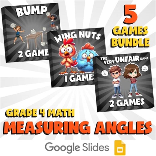 5 No Prep Math Games Bundle E - Measuring Angles - Grade 4 Review Activity