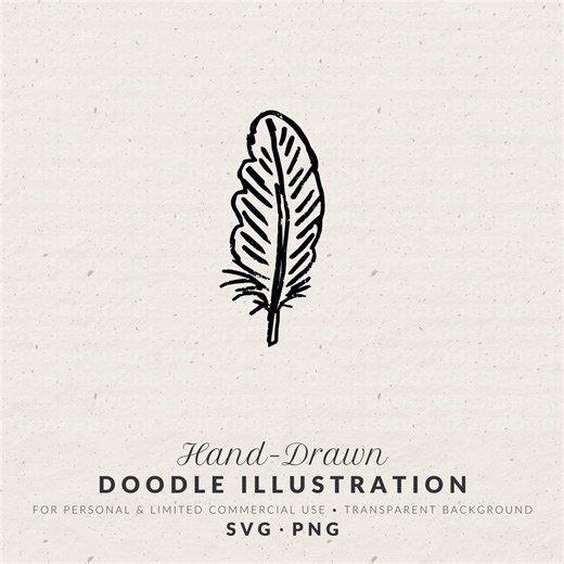 Hand Drawn Feather Doodle Illustration Clipart, SVG PNG Digital File - Etsy