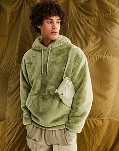 ASOS DESIGN oversized hoodie In green faux fur | ASOS