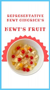 Newt’s Fruit from the man they call Newt because that is a real name. Newt Gingrich invented this sugary summer snack and apparently the soupy fruit is a hit at all his family gatherings. My teeth hurt though. #weirdfood #vintagerecipes #congress #newtgingrich #badfood | Cookin’ with Congress