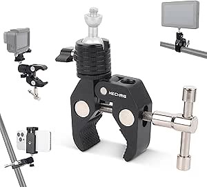 Super Clamp Camera Mount with Mini Ball Head - 360° Ballhead with 1/4" Screw, Bike/Bicycle/Motorcycle Handlebar & Desk Clamp for Go Pro/Insta360/DJl/DSLR/Light/Monitor-SJ010