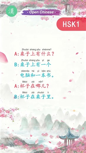 🥤💻HSK1 Daily Conversation : What's on the table? Where is the cup?桌子上有什么？杯子在哪儿？
