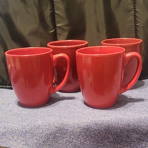CORELLE Red Ceramic Dining Mugs w/ Glossy Finish & Comfortable Handles, Set of 4
