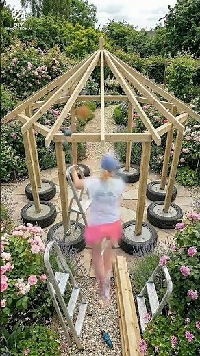 I Built My Dream Garden Gazebo Using OLD TIRES! 🛠️✨ | Ultimate Backyard Transformation