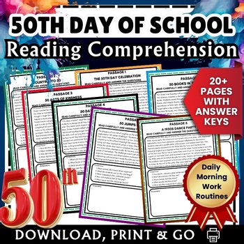 Nonfiction 50th day of school Reading Comprehension Activities 3rd,4th,5th,6th