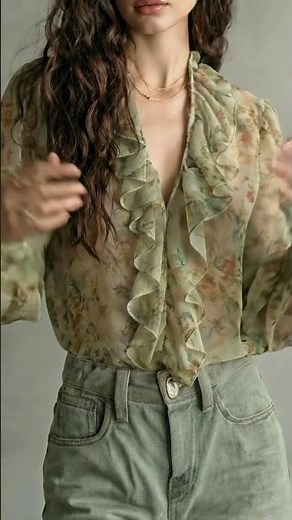 Chiffon Ruffle Trim Blouse Women Spring Summer Vacation Outfit