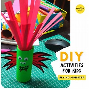 Today’s DIY activity is to make a Flying monster craft in a fun way. In this simple monster craft activity kids need to cut out and put things correctly. This cute monster will make your child's day happy and they can play with their cute little monster all day! Materials Required: 1. Tissue paper roll 2. Colored Sheets cut in thin rectangular shape 3. Sketchpens 4. Googly eyes 5. Pencil 6. Scissor 7. Fevicol Get your kids Creative and busy with Yellow Class DIY Activities For more such exciting