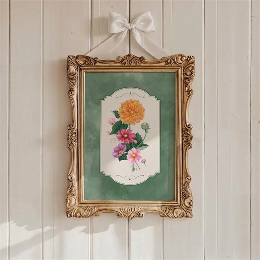 October Birth Flower Wall Art | Marigold & Cosmos Printable | Passion Balance Floral Art | Sage Green Digital Download - Etsy