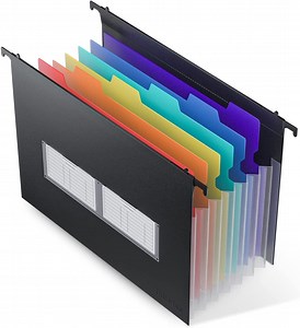 Hanging File Folders Letter Size 7 Pockets Accordian File Organizer Expanding File Folder for Filing Cabinet/Accordion File Box Rainbow Plastic Document Receipt Organizer with Colored Labels