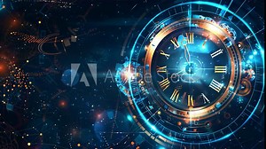 digital abstract futuristic technology background with clock. seamless looping overlay 4k virtual video animation background