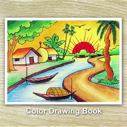 Beautiful Village House Scenery Drawing Tutorial