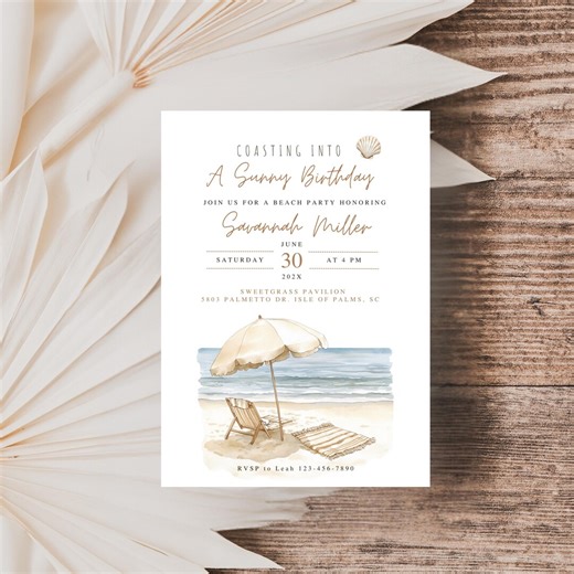 Beach Birthday Invitation: Tropical Party Invite, Let's Shell-ebrate, Kids Beach Birthday, Adult Summer Party, Surf's up Theme, Beach Bash - Etsy