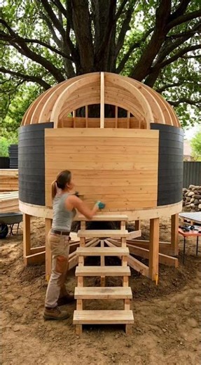 round treehouse build step by step 🌲⭕ satisfying timelapse #shorts #diy #treehouse