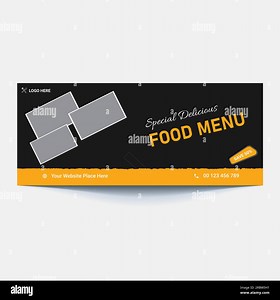 Restaurant food menu social media marketing web banner. Pizza, burger or hamburger online sale promotion video thumbnail. Fast food website background Stock Vector Image & Art - Alamy