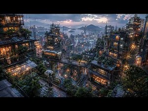 どこにもないのに懐かしい、雨降る昭和レトロ空中都市｜AI架空都市【60fps】