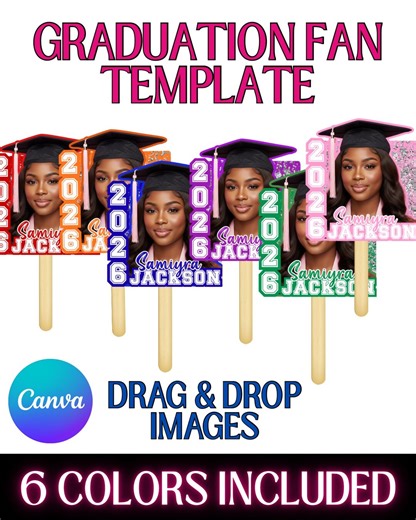 Graduation Fan Template, Multiple Colors, Printable Fan, Editable Canva, Digital Download