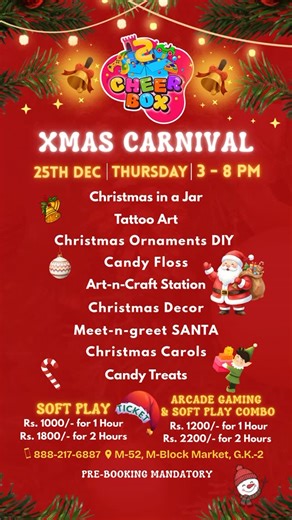 Cheerbox on Instagram: "🔔✨ 𝐂𝐎𝐌𝐄 𝐎𝐍𝐄, 𝐂𝐎𝐌𝐄 𝐀𝐋𝐋 𝐭𝐨 𝐂𝐡𝐞𝐞𝐫𝐛𝐨𝐱 𝐗𝐌𝐀𝐒 𝐂𝐀𝐑𝐍𝐈𝐕𝐀𝐋! ✨🔔 𝐄𝐧𝐣𝐨𝐲 𝐭𝐡𝐞 𝐅𝐄𝐒𝐓 & 𝐇𝐚𝐯𝐞 𝐚 𝐁𝐀𝐋𝐋! 🎪🤹‍♀️ This Christmas, step into 𝐚𝐧 𝐚𝐢𝐫 𝐩𝐮𝐫𝐢𝐟𝐢𝐞𝐝 world of twinkling lights, joyful laughter & endless play as Cheerbox turns into a festive wonderland 🎅🎄 A celebration where kids create, play, sing and make magical memories — all in one place! ❤️ 🎄 𝐖𝐡𝐚𝐭’𝐬 𝐢𝐧 𝐬𝐭𝐨𝐫𝐞 𝐟𝐨𝐫 𝐲𝐨𝐮𝐫 𝐥𝐢𝐭𝐭𝐥𝐞 𝐞𝐥𝐯𝐞𝐬? 