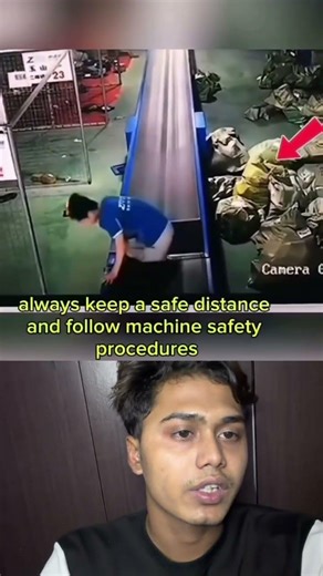 This clip highlights an important workplace safety reminder.Conveyor belt systems mov continuously