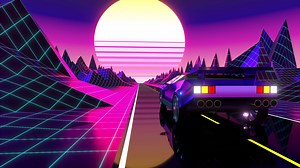 Retro, Futuristic 80s Design - Car Driving on a Road - Game Concept