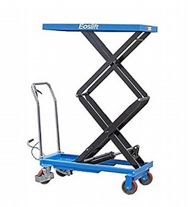 DAZONE Manual Hydraulic Scissors Lift Table Carts - 770 lb Max Load Capacity, High-Lift Double-Scissor, Hydraulic Foot Pump, Blue TAD35 for Lifting and Transporting Loads in Warehouse