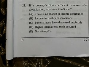 If a country's Gini coefficient increases after globalization, ... | Filo