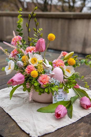 Handmade Easter Bunny Floral Arrangement, Pink Tulips, Spring Table Decor - Etsy